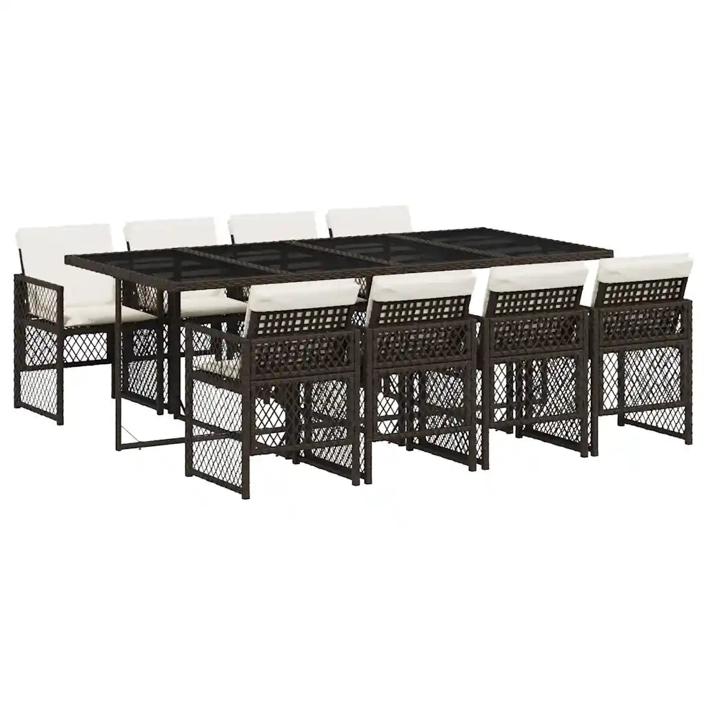 Set da Pranzo da Giardino 9pz con Cuscini Marrone in Polyrattan 3210741