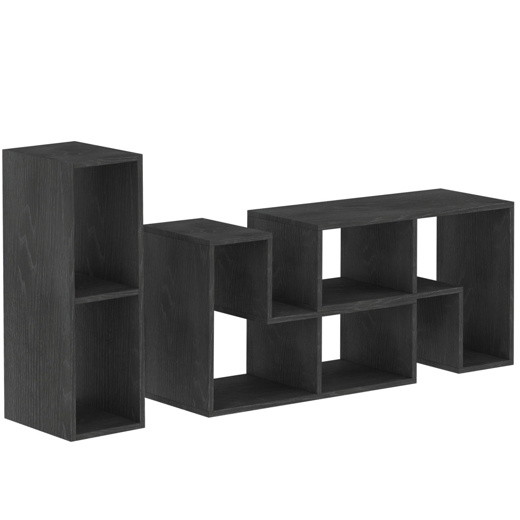 Mobile TV 75" max Modulabile con 2 Ripiani a L e Mensola Rettangolare, in Legno, 134-180x30.5x44 cm, Nero