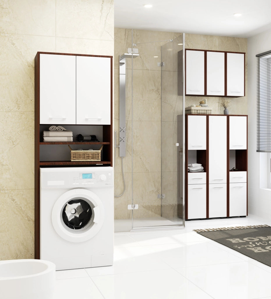 Colonna da bagno AKORD FIN Wengé 30 cm 2 ante 1 cassetto inserto frontale Bianco 30x30x140 cm