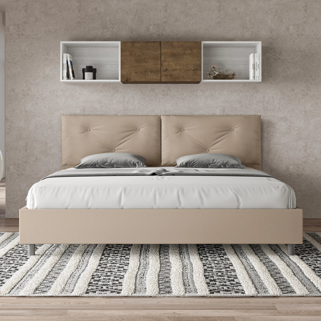 BS COM Letto matrimoniale king size contenitore imbottito 200x210 similpelle tortora