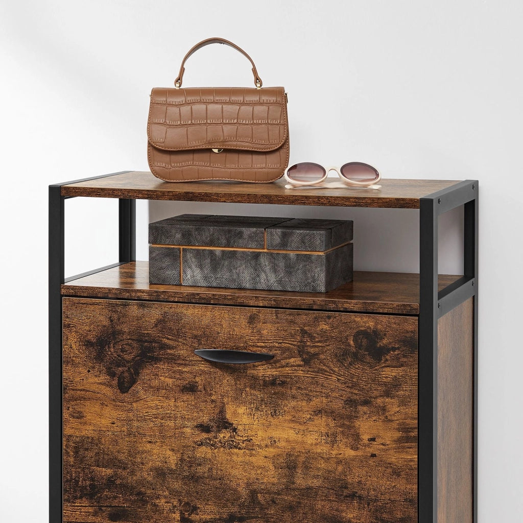 Scarpiera con 2 ante a ribalta mobile contenitore con scomparti aperti e divisori regolabili per ingresso contiene 8-12 paia di scarpe 60 x 30 x 95 cm marrone 12_0006370