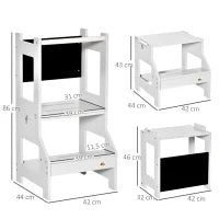 Scala Montessori 3 in 1 per Bambini con 1 Lavagna e Bordi Alti di Sicurezza, in Legno, 42x44x86 cm, Grigio