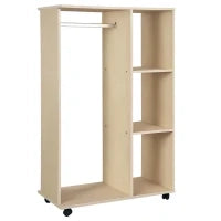 Stand Appendiabiti con 3 Ripiani e Barra Attaccapanni per Vestiti, 80x40x128 cm, Beige
