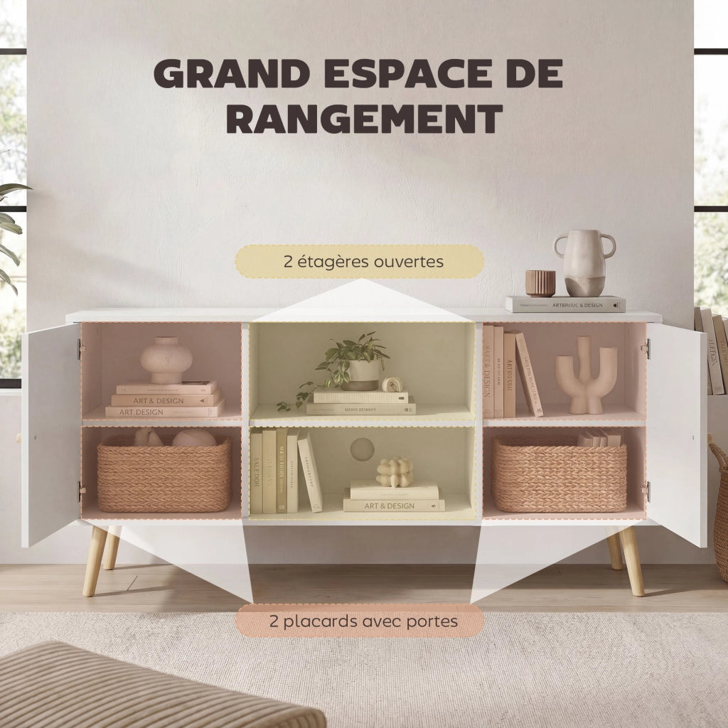 Mobile TV scandinavo 2 ante 2 nicchie ¨C Zephmum ¨C 120x34x50 cm bianco legno
