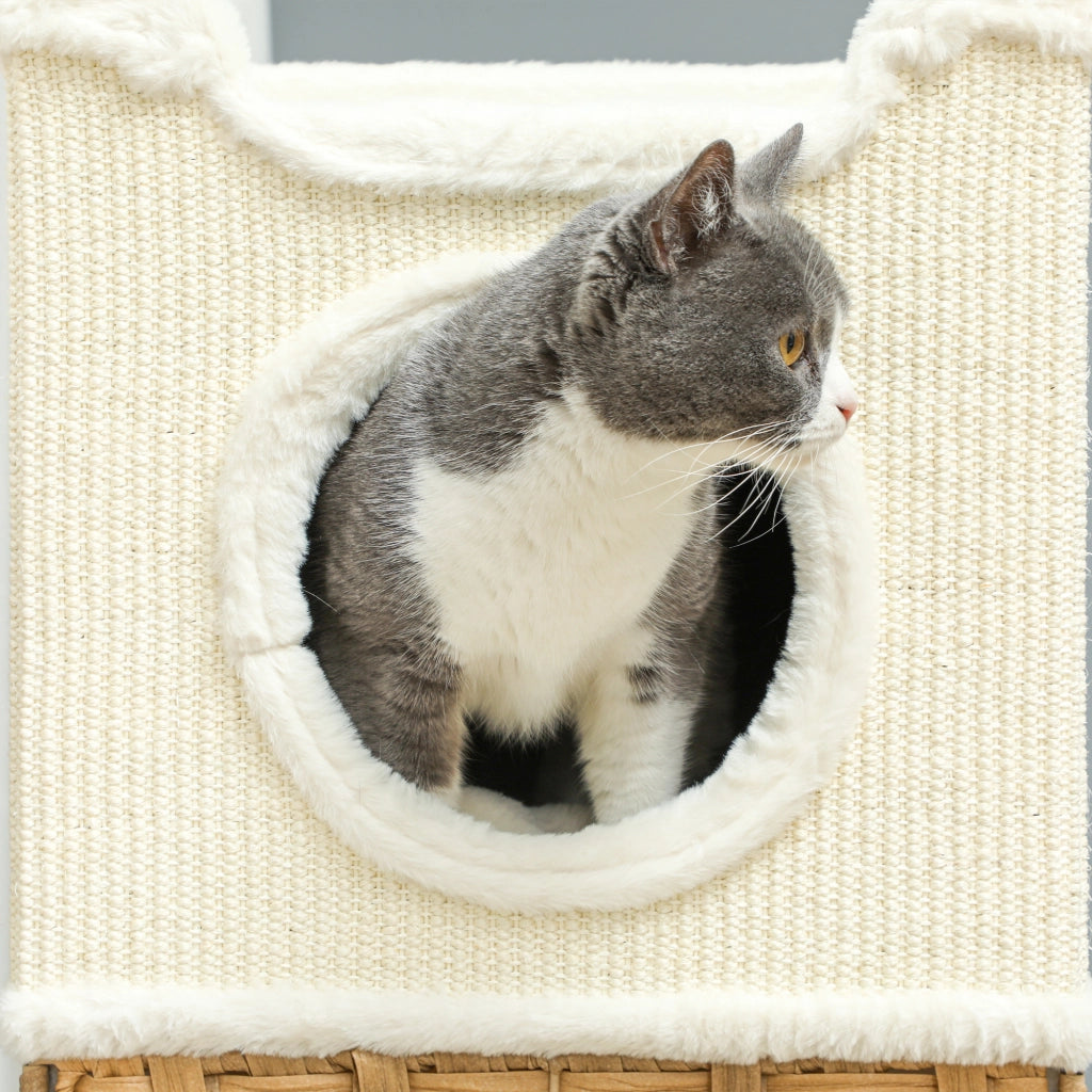 Torre per gatti a 3 livelli con tiragraffi in sisal ¨C zephmum ¨C crema 41x41x75.5 cm