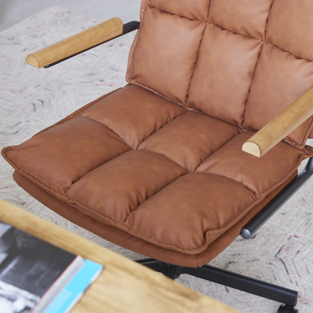 Sedia da ufficio ergonomica in pelle con altezza regolabile e rotazione 360° in pelle e metallo marrone