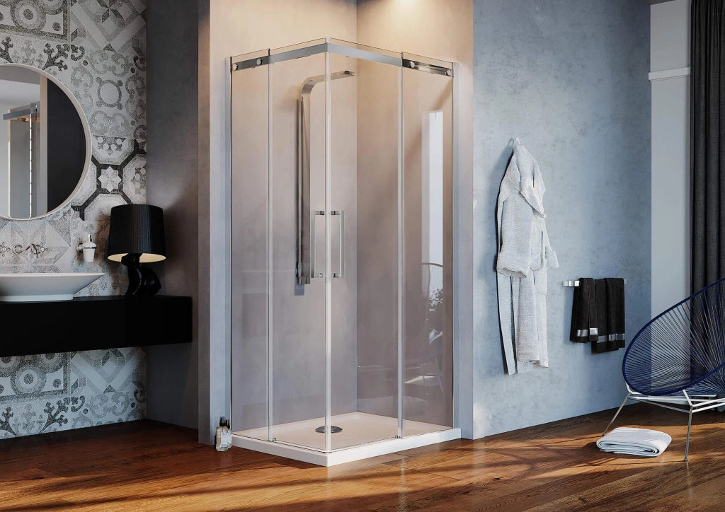 Box Doccia Angolare 90x90 cm 2 Ante Scorrevoli in Cristallo Trasparente 8mm H200 Fosterberg Horsens