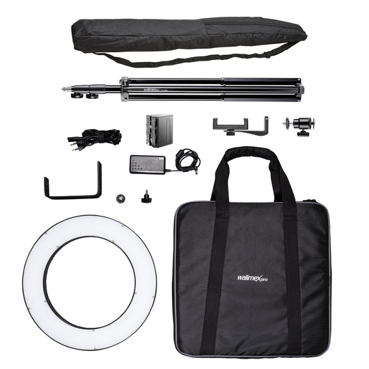 Ring light a LED 380 Bi-Color dimmerabile 23W, Luce ad anello con treppiedi fotografico e batteria, per foto e video, incl. accessori