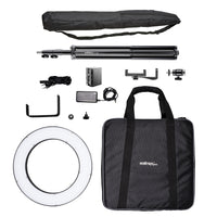 Ring light a LED 380 Bi-Color dimmerabile 23W, Luce ad anello con treppiedi fotografico e batteria, per foto e video, incl. accessori