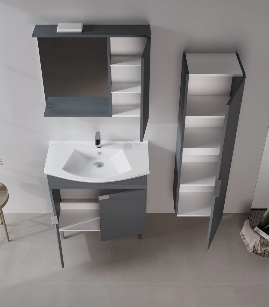 Set mobile lavabo con specchio (2 pezzi) "Purus 80" - 80 x 50 x 83 cm - Antracite opaco
