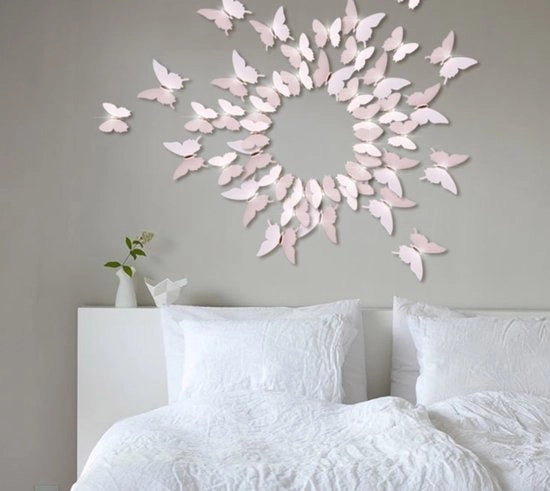 Decorazione per parete 3D con farfalle in vetro 12 pezzi per decorazione di porte, finestre, bagno, cucina e camera da letto (rosa)