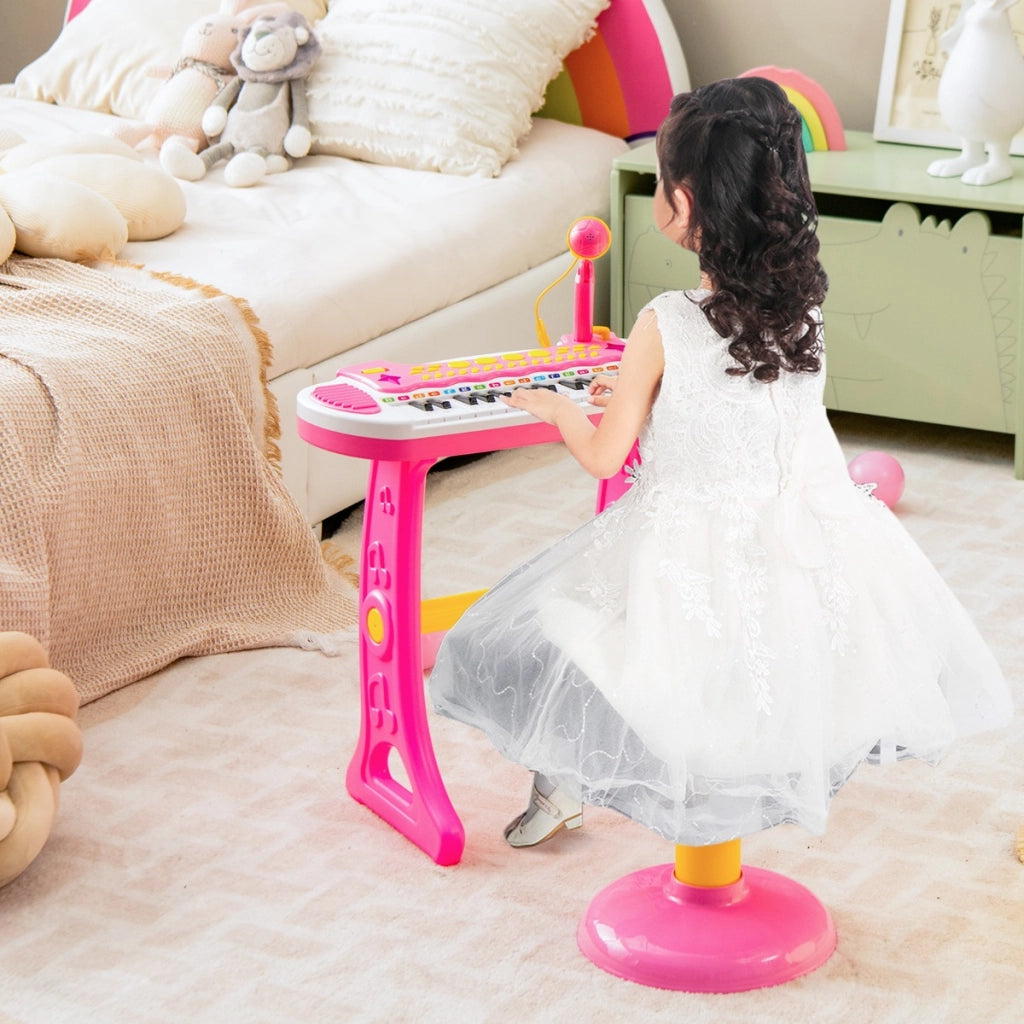 Pianoforte digitale per bambini 3+ anni con microfono e luci 31 tasti, Tastiera elettronica portatile Rosa