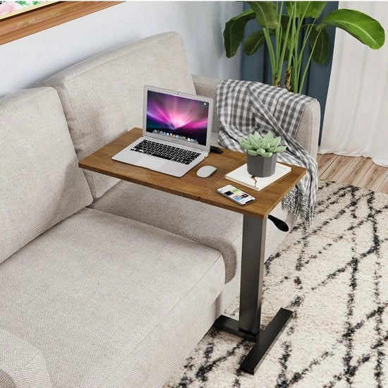Tavolo per laptop - Tavolo supplementare - Tavolo da letto - Sostegno per laptop - Su ruote - Regolabile in altezza - Metallo/Legno - Inclinabile