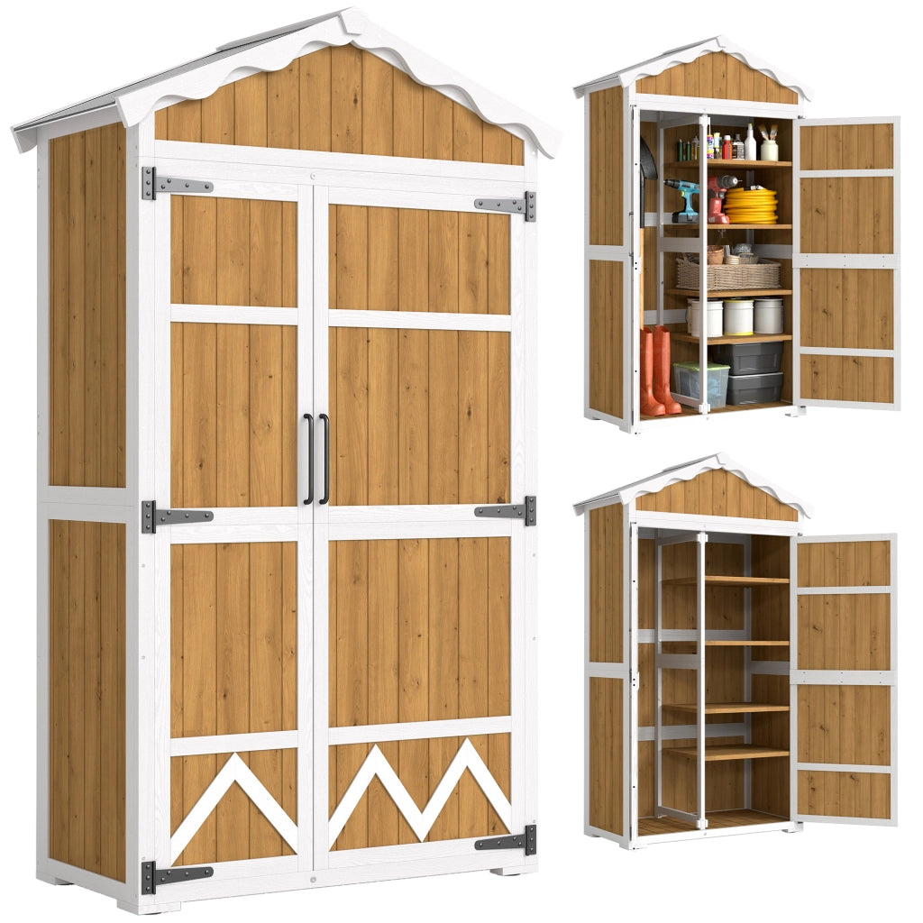 Armadio da Giardino in Legno ¨C zephmum ¨C 105x55x179 cm con 4 Ripiani e Tetto in Metallo Galvanizzato