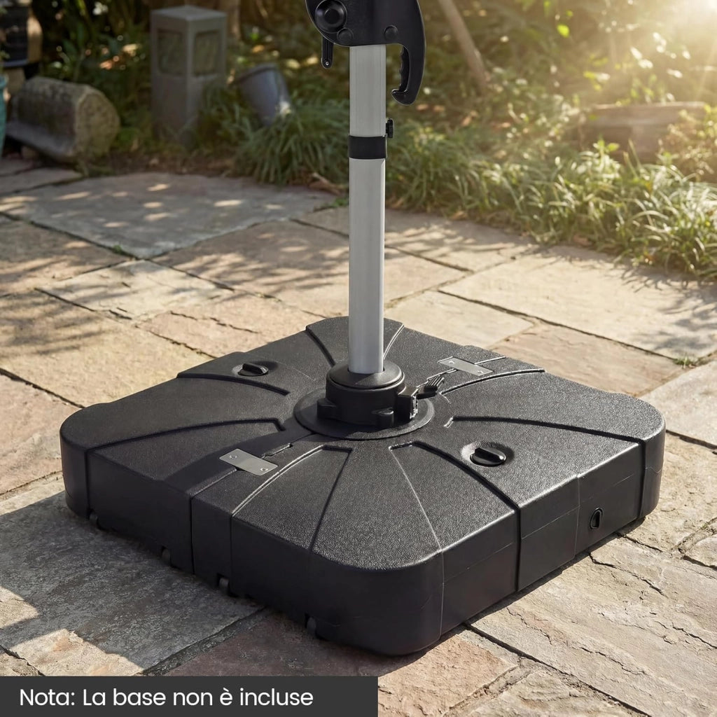 Base per Ombrellone da Esterno, con Braccio a Cantiere da 130/170 kg con Ruote, Supporto per Ombrellone Offset Pesante, Base Quadrata Riempibile con Acqua e Sabbia (130 kg)