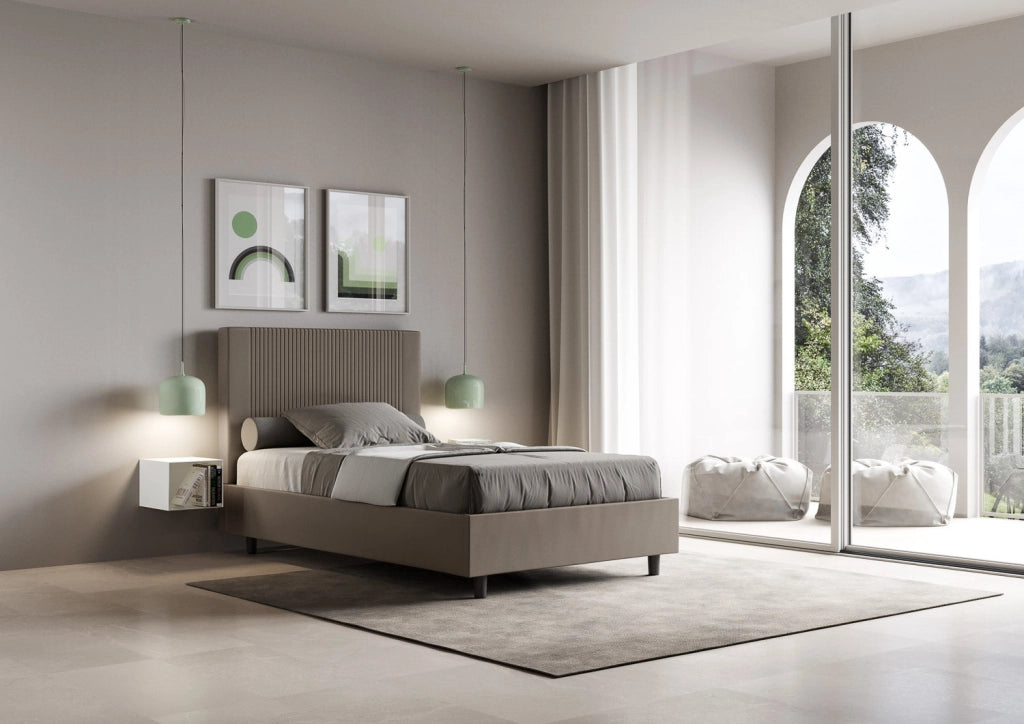Letto Matrimoniale Francese 140x190 cm con Rete e Contenitore Goya Cappuccino