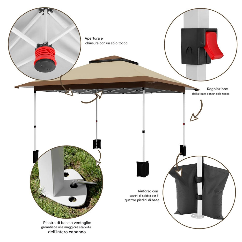 Gazebo Pieghevole One Touch 3.6x3.6 Metri Rivestimento Impermeabile e Resistente