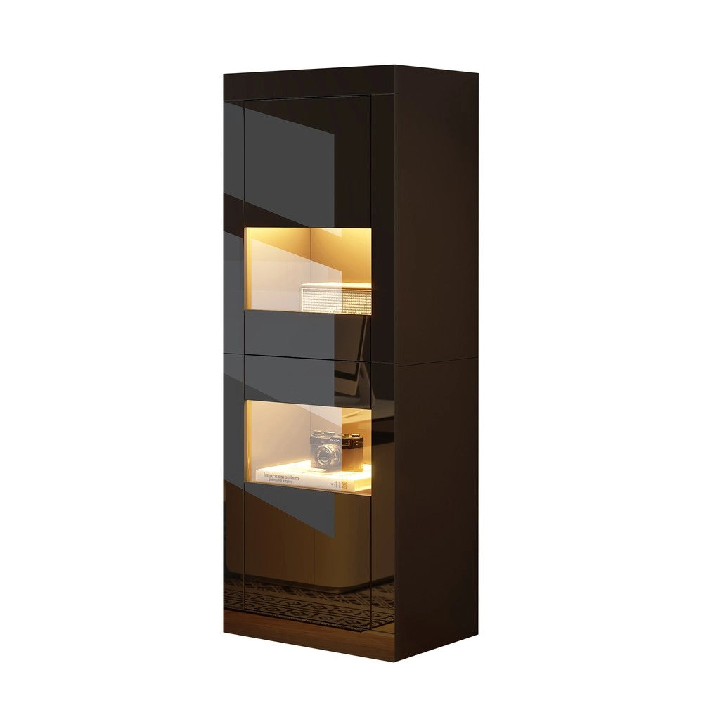 Vetrina con LED ¨C MINIMAL ¨C Nero Lucido, Ripiano in Vetro, 61x42x162 cm