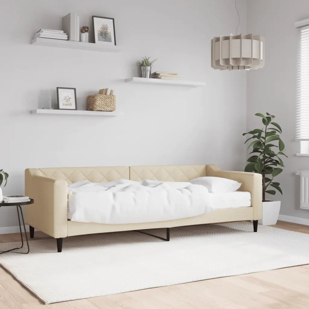 Divano letto | Sof¨¤ letto | Letto singolo con Materasso Crema 80x200 cm in Tessuto