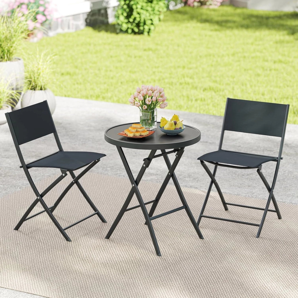 Set da Bistrot Pieghevole 3 Pezzi, 1 Tavolo e 2 Sedie Salvaspazio, Mobili da Esterno in Resistente Materiale, Ideale per Balcone, Terrazza e Giardino