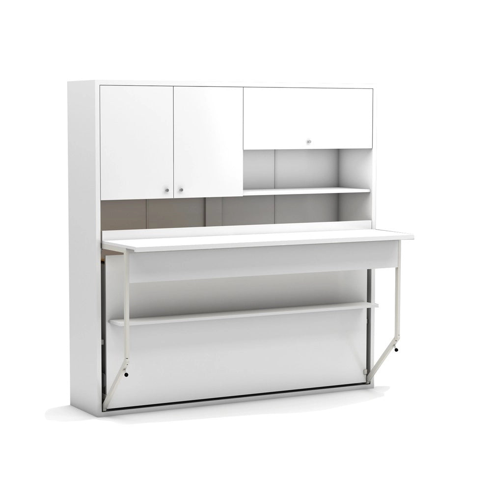 Letto a scomparsa salvaspazio singolo con scrivania estraibile Nitro bianco 207x35x208H