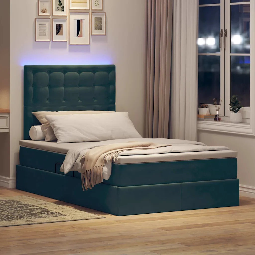 Letto con contenitore e LED Verde Scuro 120 x 200 cm Velluto 3372780