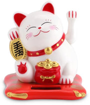 Gatto oscillante a energia solare, gatto di fortuna cinese, decorazione oscillante a energia solare per casa, display e autodecorazione (bianco)