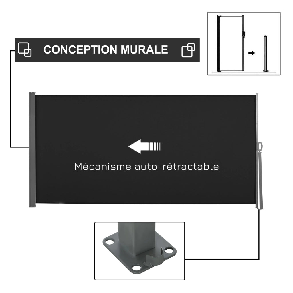 Paravento retrattile per esterni 3x1.6 m ¨C zephmum ¨C metallo e poliestere nero