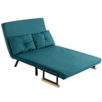 Divano Letto Matrimoniale 3 in 1 Vellutato con Schienale Regolabile in 5 Livelli e Cuscini, Blu Scuro