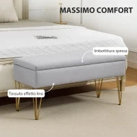 Panca Fondo Letto con Contenitore in Tessuto e Gambe in Acciaio, 100x40x49 cm, Grigio Chiaro