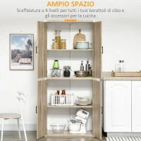 Dispensa Cucina in Legno MDF con 4 Ripiani Regolabili e 4 Porte, 80x40x182 cm