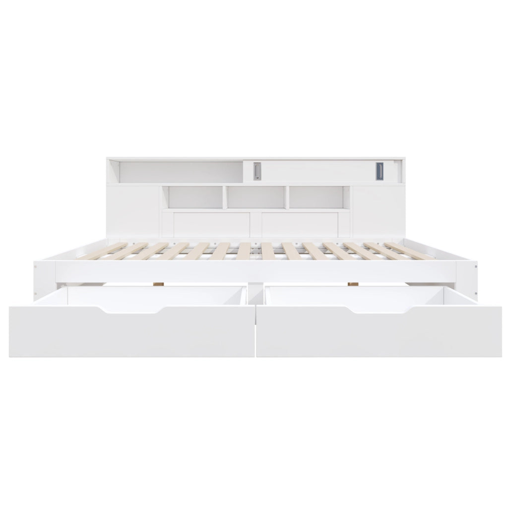 Letto da giorno multifunzione 140x190 cm con 2 cassetti; ripiani e armadio; bianco