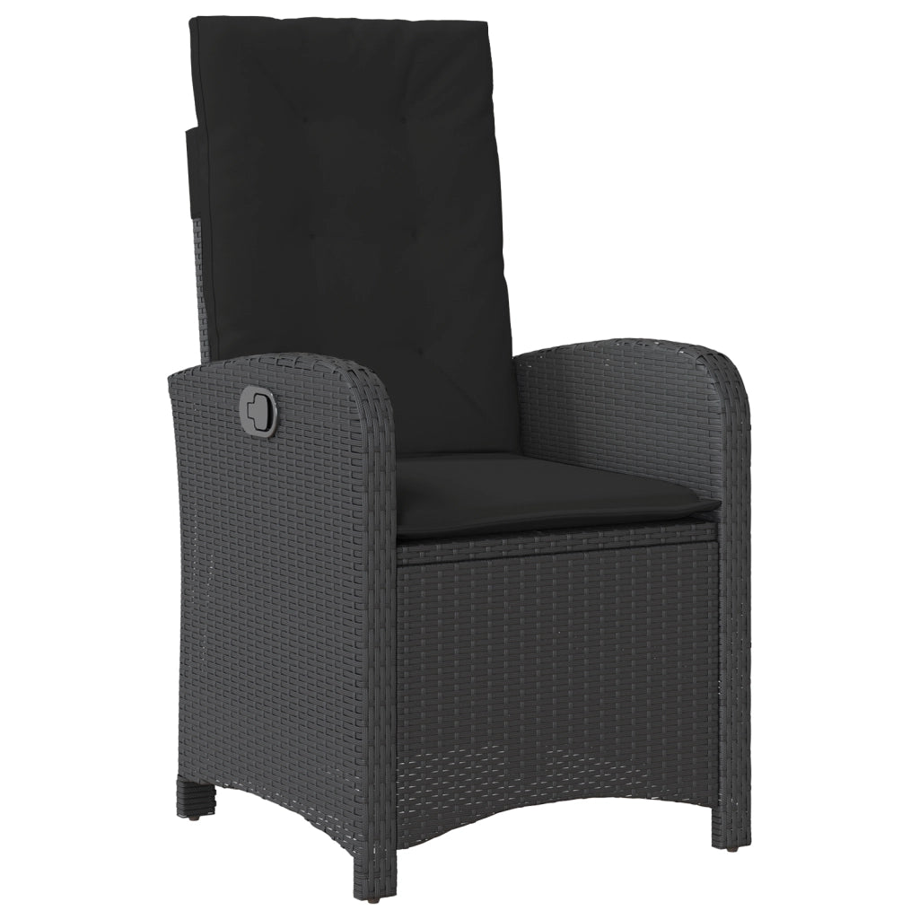 Set da Pranzo da Giardino 9 Pezzi con Cuscini Nero in Rattan Poliestere