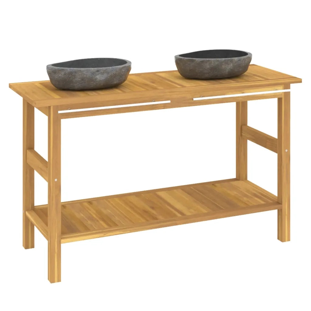 Mobile VanitÃ  Bagno con Lavandini Pietra Fiume Massello di Teak cod mxl 68536