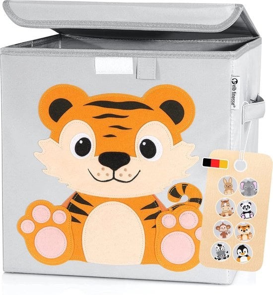 Cassa di archiviazione per bambini, mondi animali carini, cassettone di gioco robusto con coperchio per camera da letto dei bambini, cassa di gioco (33 x 33 x 33 cm) per l'archiviazione