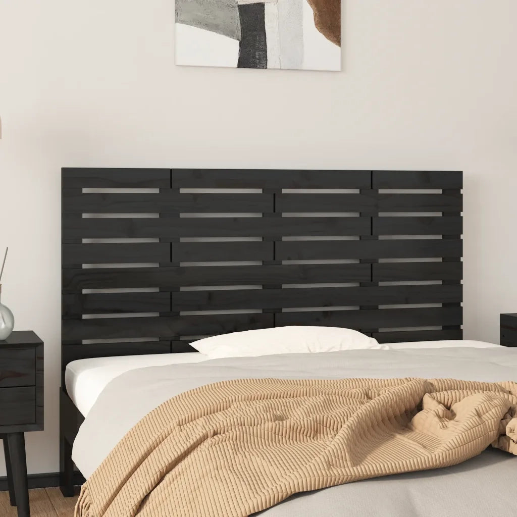 Testiera | Testata da Parete Nera 146x3x63 cm in Legno Massello di Pino