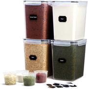 Set di 4 contenitori a chiusura ermetica con coperchi, contenitori di plastica BPA libera grande da 5,2L, contenitore di cucina, contenitori di conservazione con misurini/etichette per farina, cere per colazione, riso, cere