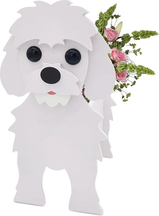 Vaso per piante in forma di cane, Fioriera con faccia carina per piante da interni e esterni, Decorazione unica per giardino e casa (cane maltese)