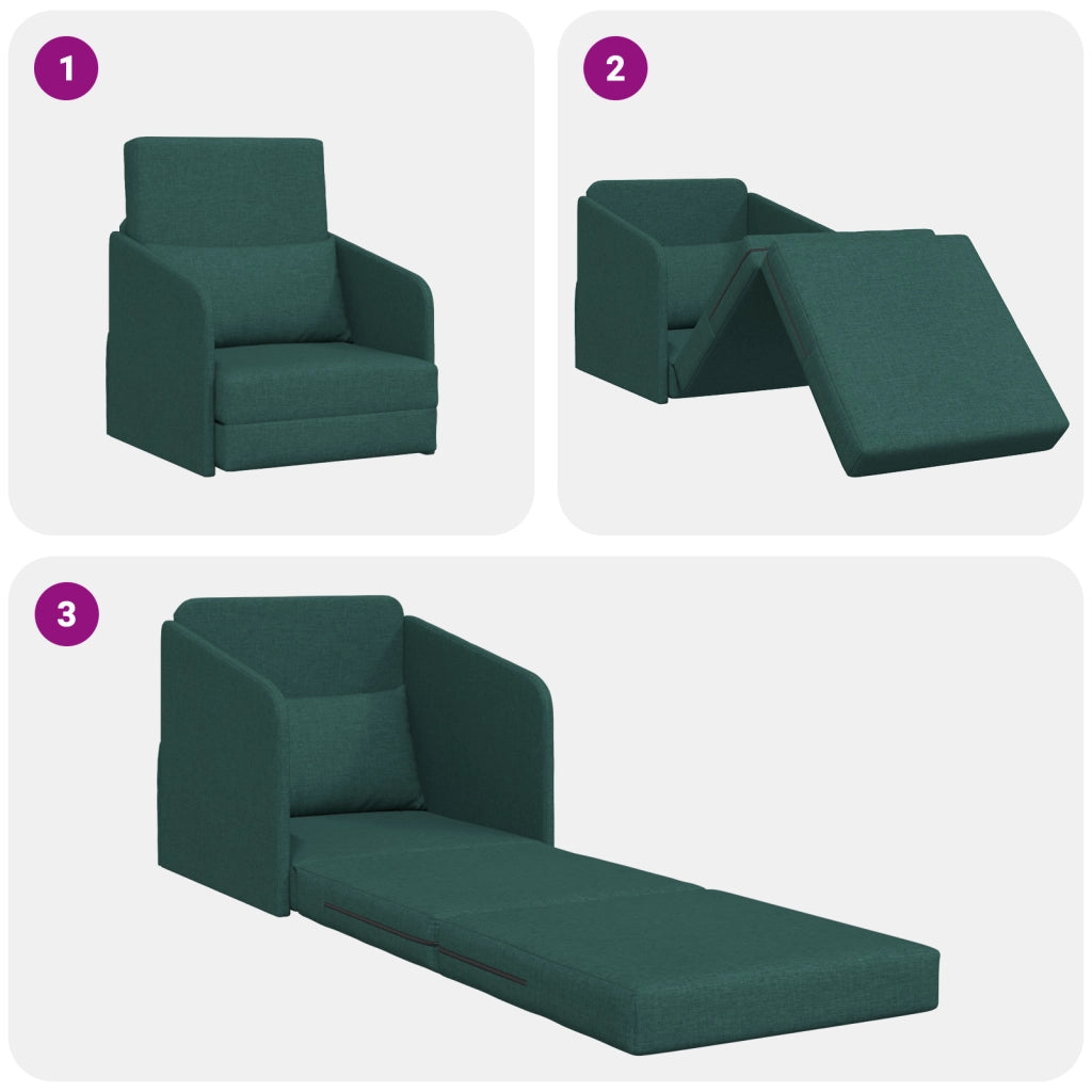 Sofa Letto da Terra 2-in-1 Verde Scuro 65x80x83 cm Tessuto