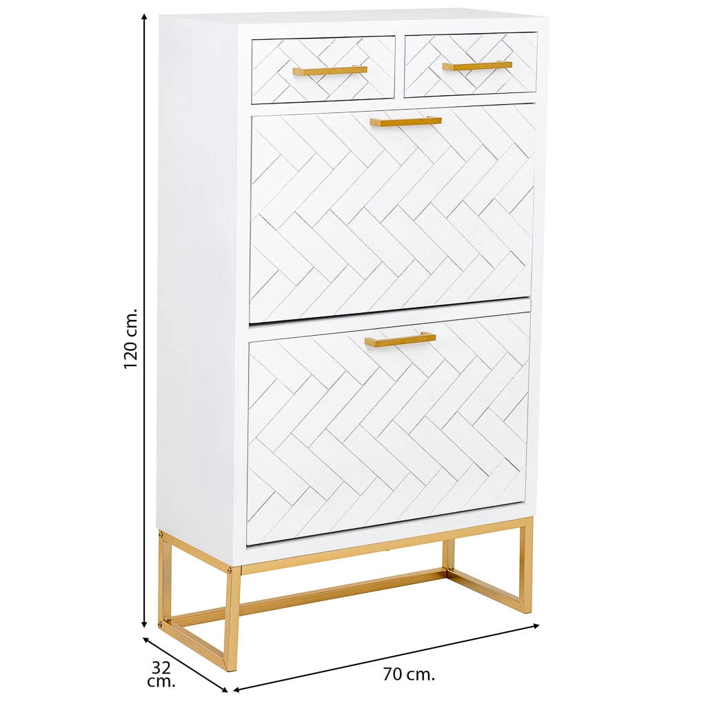 Scarpiera con 2 cassetti e 2 ante, legno e metallo, 70x32x120h cm