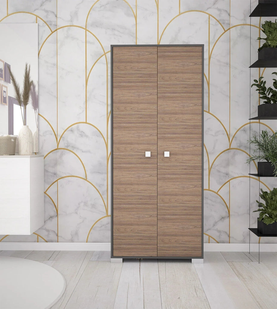 Armadio 2 ante Clara dispensa cucina multiuso lavanderia spogliatoio 75x35x180H con ripiani Antracite/Noce