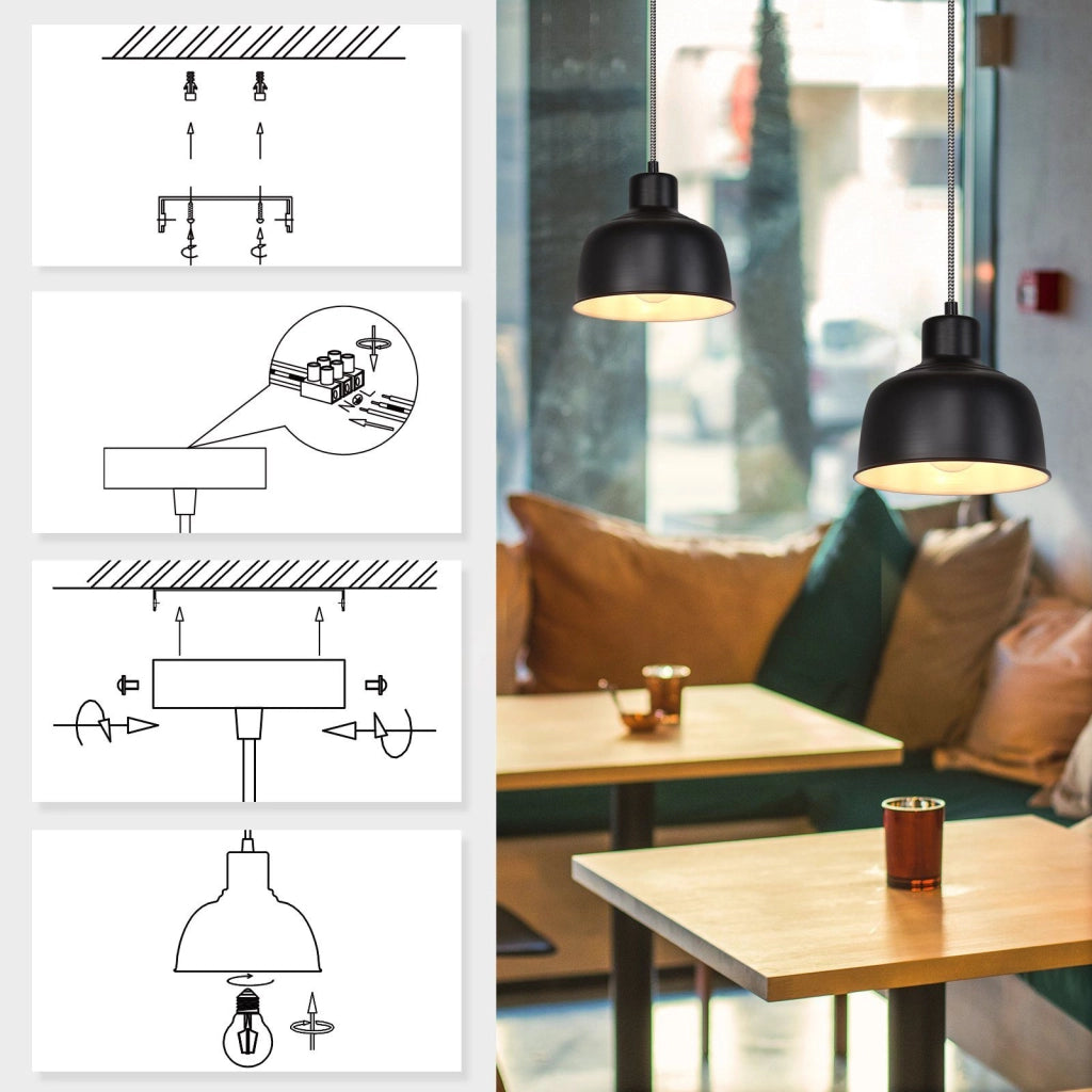 Lampada a sospensione ZMH metallo nero diametro 170 cm E27 vintage per sala da pranzo soggiorno camera e ufficio