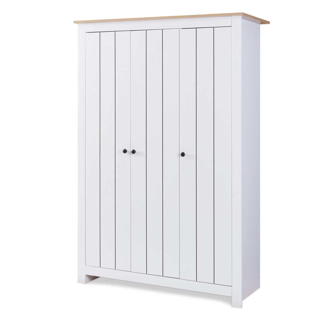 Armadio Guardaroba Vasand a 3 Ante con Barre Appenditi e Ripiani 175x120x52 cm Bianco / Effetto Rovere [en.casa]