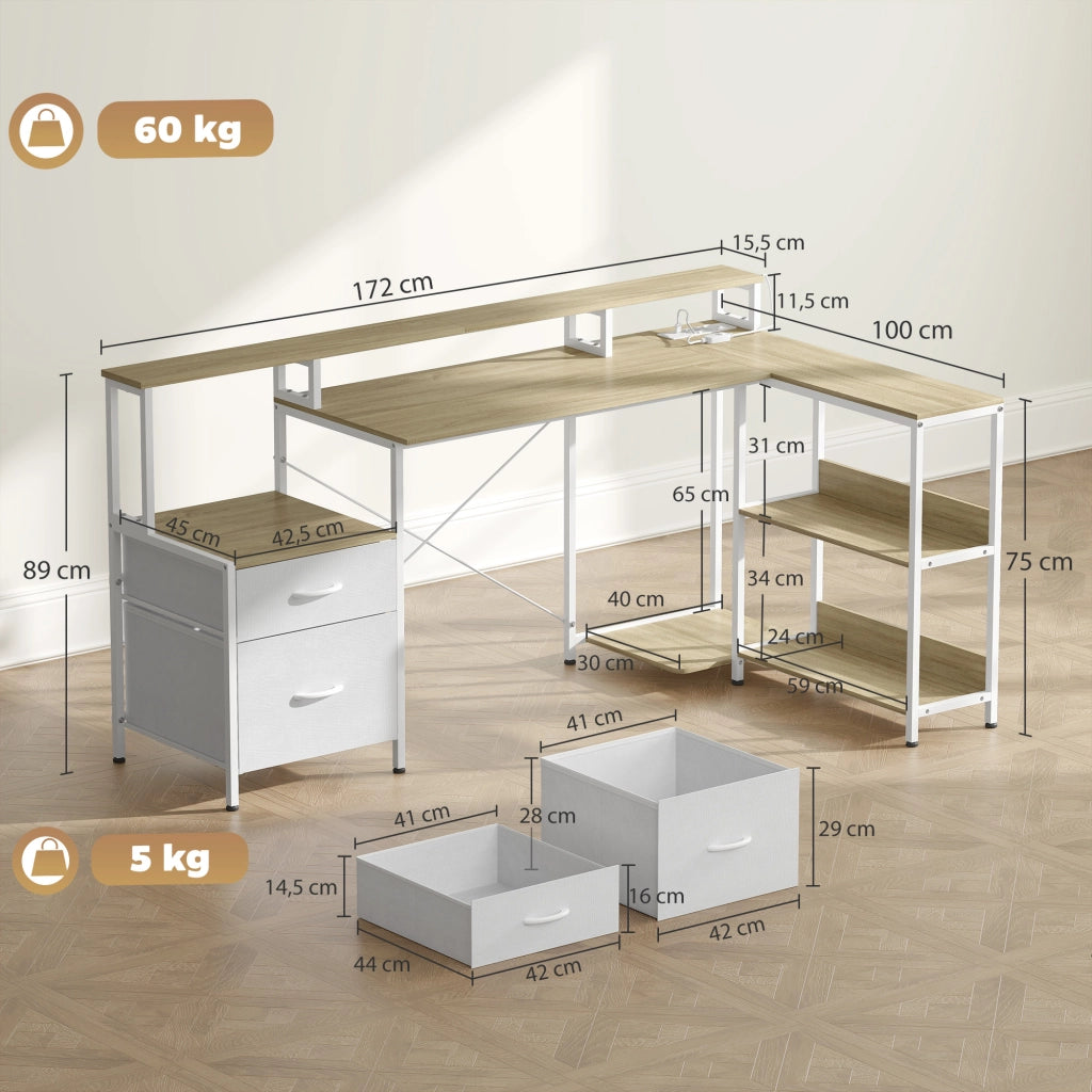 Scrivania Angolare con LED RGB ¨C Zephmum ¨C Bianco 172x100 cm