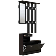 MOBILE DA INGRESSO APPENDIABITI CON SCARPIERA E SPECCHIO, IN TRUCIOLATO, 90X10X102 CM, NERO