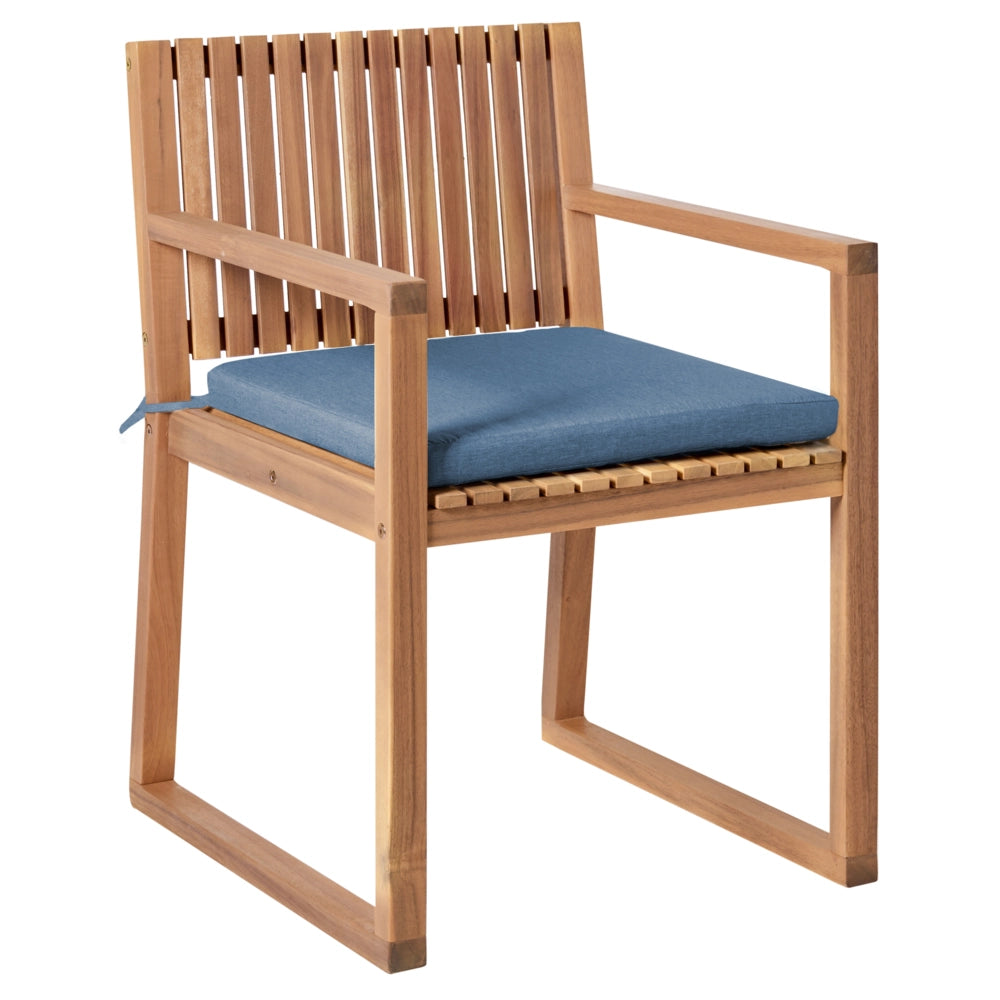 Set di 2 sedie da pranzo da giardino per esterni in legno d'acacia con cuscini blu resistente agli agenti atmosferici dal design classico