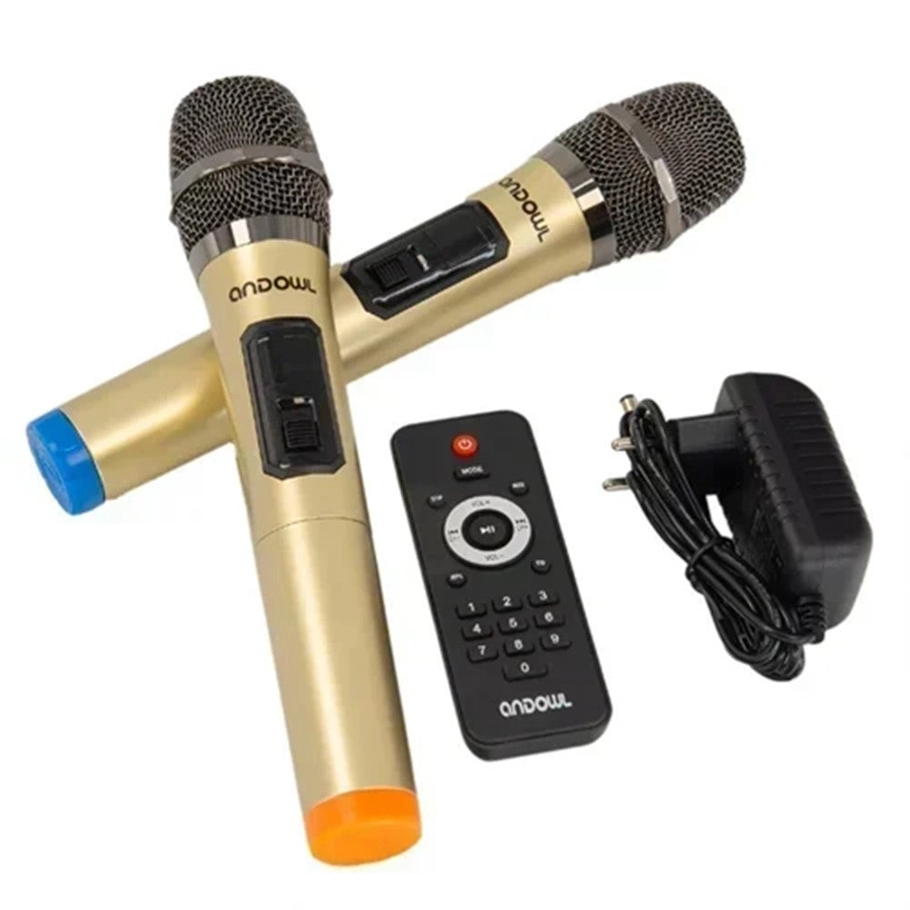 Trade Shop - Altoparlante Portatile Con Funzione Karaoke 2 Microfoni Wireless Telecomando Ruote 12 Max -
