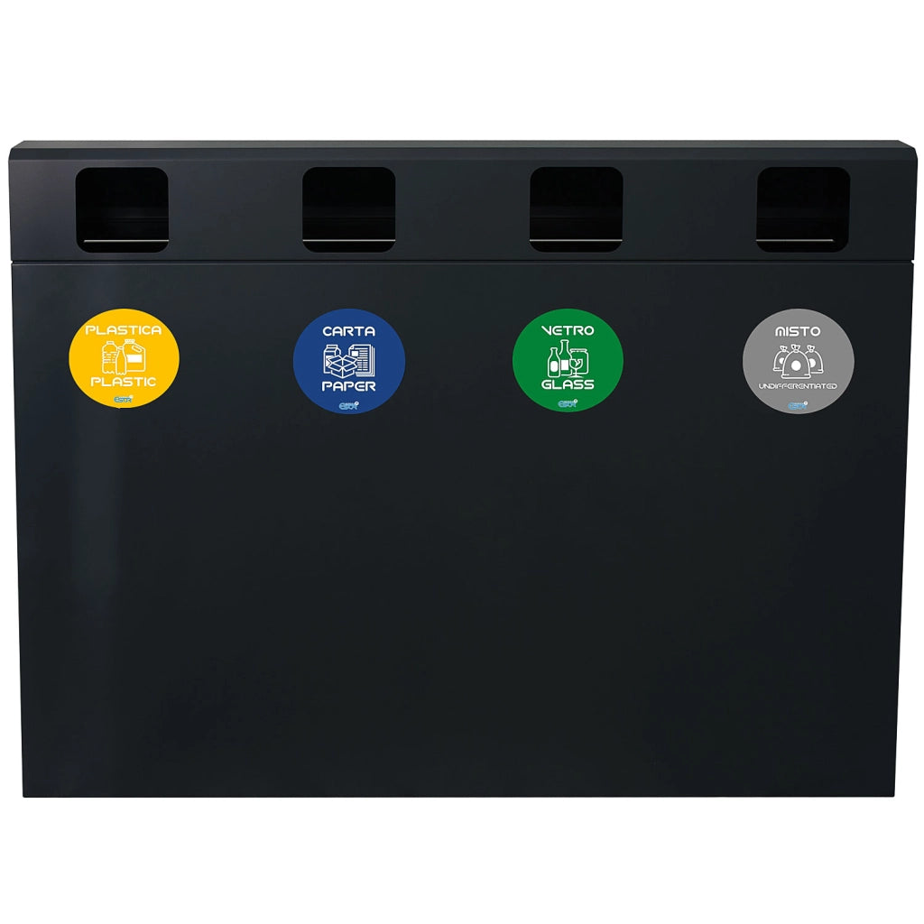 Pattumiera per Raccolta Differenziata 4 Scomparti 240 L 120x30x96 cm in Acciaio Verniciato Antracite