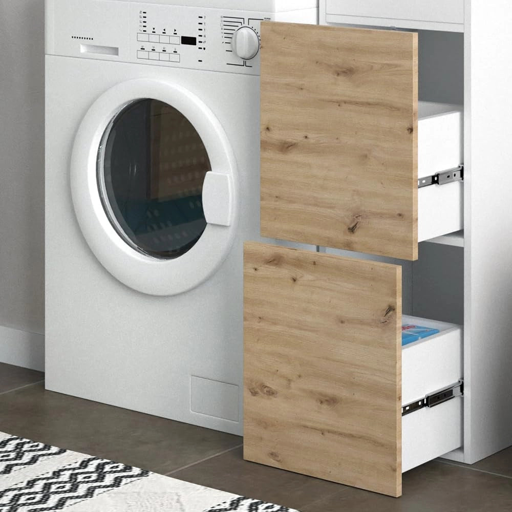 Mobile lavatrice Alf, Bianco, 99 x 98 cm con 2 cassetti, per riporre risparmiando spazio sopra la lavatrice