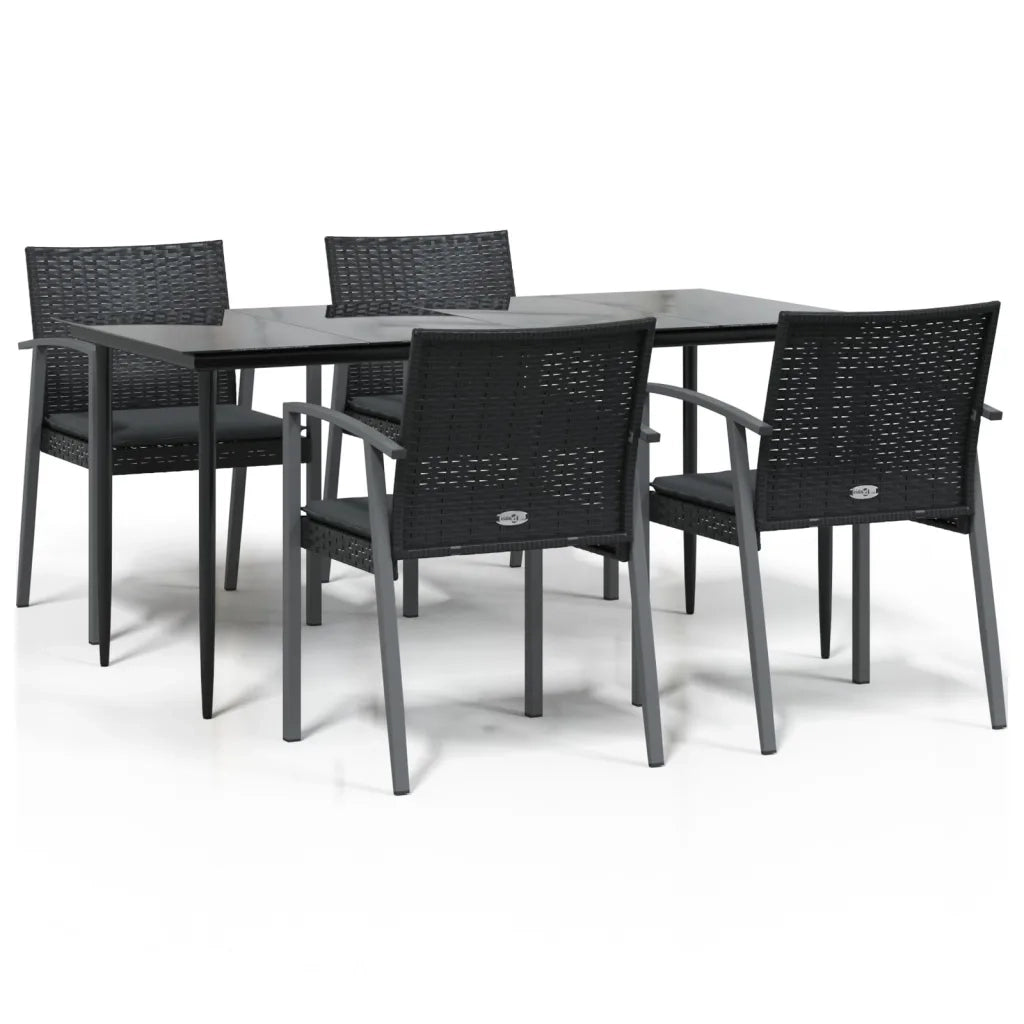 Set Pranzo da Giardino 5pz con Cuscini in Polyrattan e Acciaio